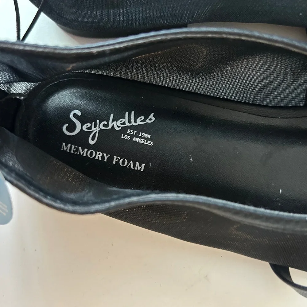 Seychelles Sheer Mesh Ballet Flats 8 Black Eloise Memory Foam Mary Jane Bow